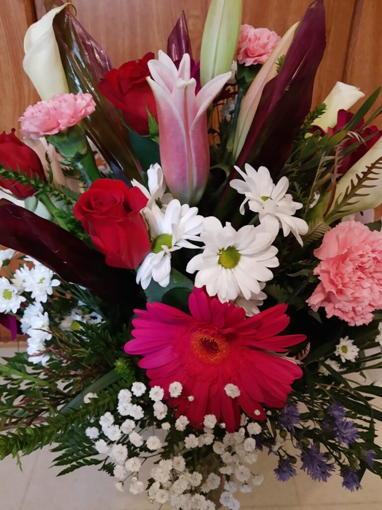 Large vase arrangement close-up